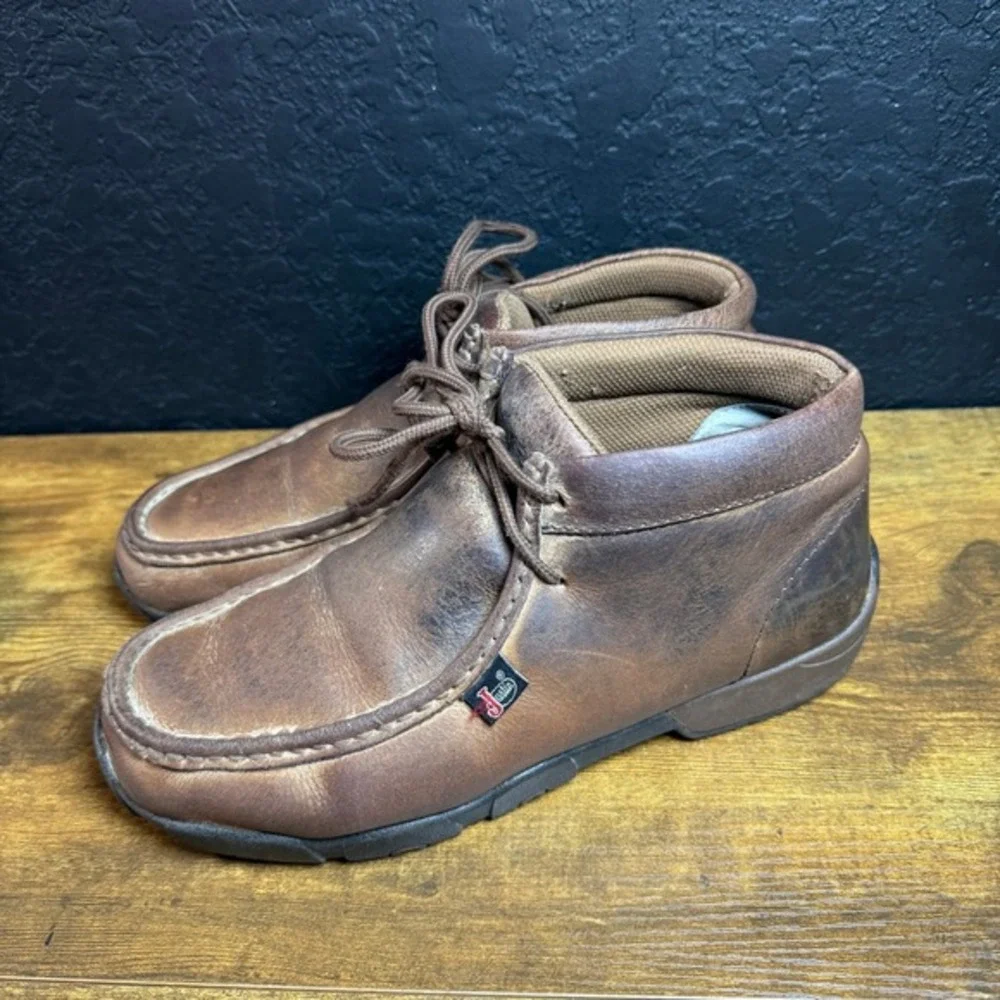 Justin STK#‎ 232 Brown Leather Moc Toe Chukka Work Boots Mens Size 8M